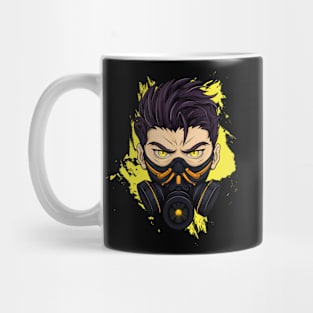 Anime art with a post-apocalyptic mask theme Mug